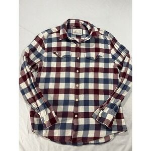 American Eagle Mens Medium Flannel Shirt Plaid Burgundy Navy Blue Button Down